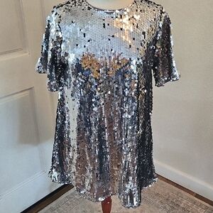Mauve Silver Sequin Short Sleeve Tee
